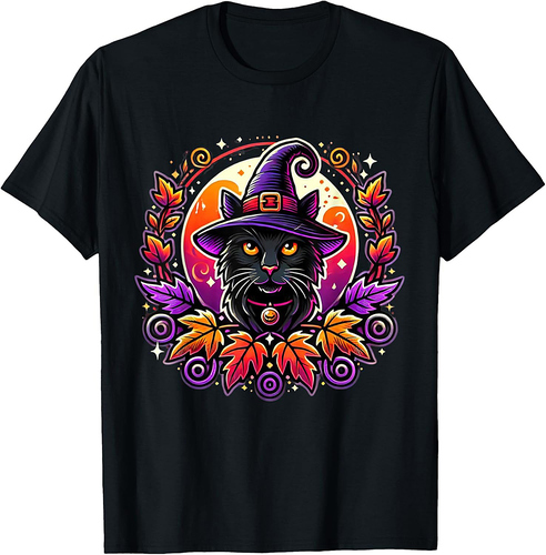 Halloween Black Cat Van Gogh Witch Kawaii Pumpkin Women Men T-Shirt