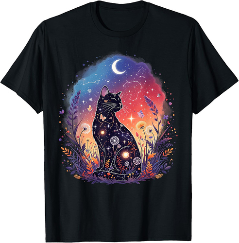 Halloween Black Mystical Cat Costume Womens Girls Cat Lover T-Shirt
