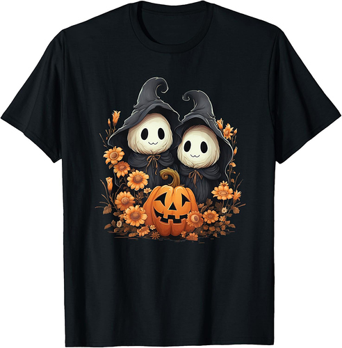 Halloween Costume Vintage Floral Ghost Pumpkin Funny Graphic T-Shirt