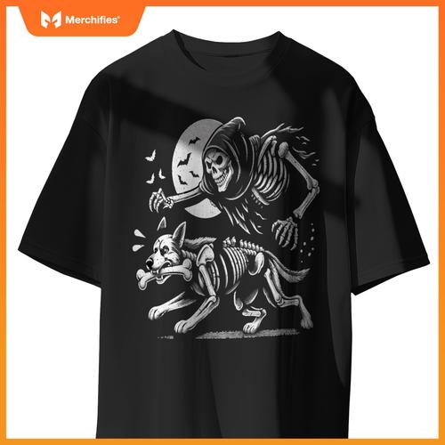 Halloween Dog, Funny Skeleton, Skeleton Chasing Dog T-Shirt