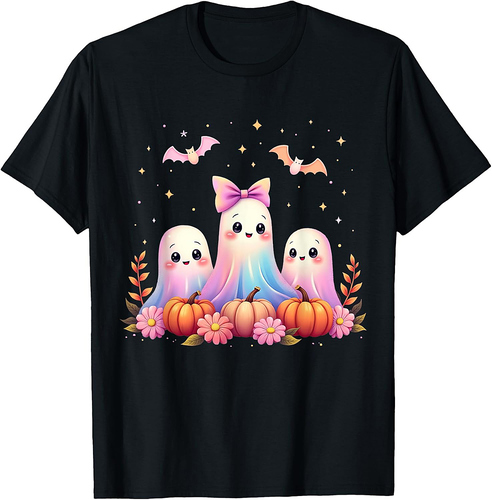 Halloween Ghost Coquette Bow Fall Pumpkin Spooky Season Girl T-Shirt