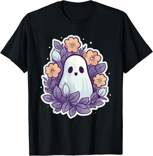 Halloween Groovy Ghost Hippie Flowers Vintage T-Shirt