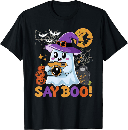 Halloween Photographer Say Boo Cute Witchy Ghost Vintage T-Shirt