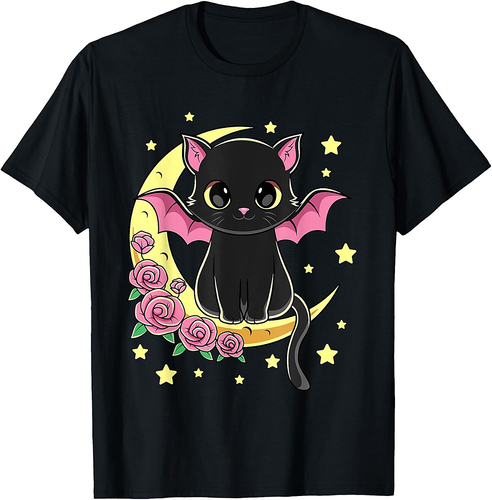 Halloween Scary Black Cat Moon For Kids Girls T-Shirt
