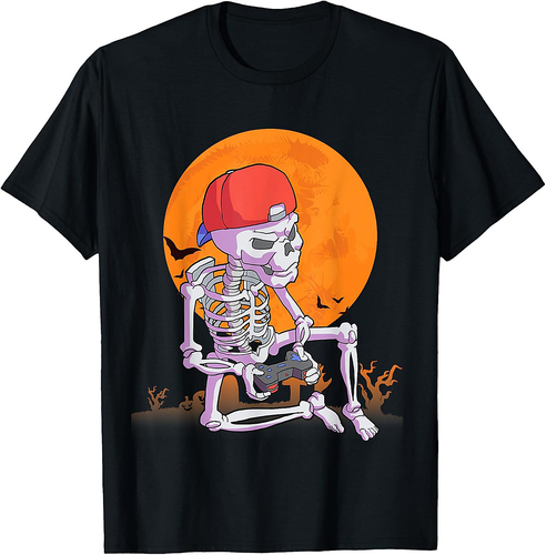 Halloween Shirt Men Boys Gamer Gaming Skeleton Shirt Boys T-Shirt