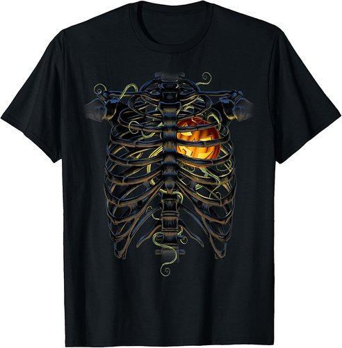 Halloween Skeleton Rib Cage Pumpkin Heart T-Shirt