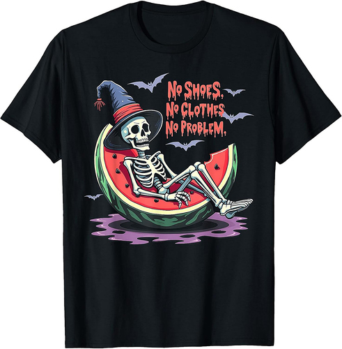 Halloween Skeleton Watermelon Summer No Shoes No Clothes No T-Shirt
