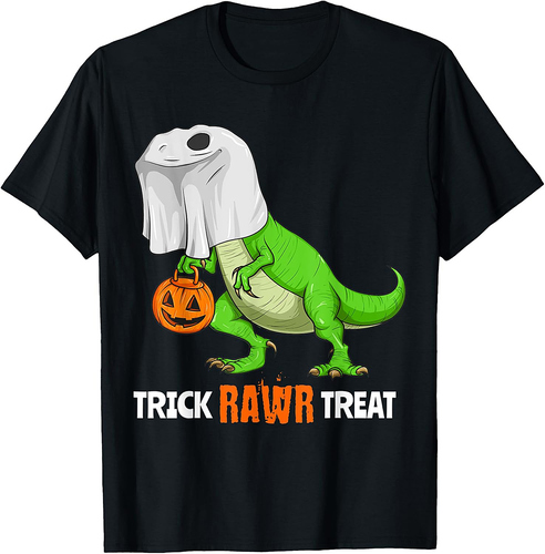Halloween T Rex Dinosaur Ghost Trick RAWR Treat Funny Cute T-Shirt