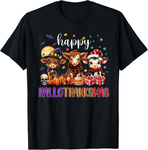 Halloween Thanksgiving Christmas Happy HalloThanksMas Cows T-Shirt