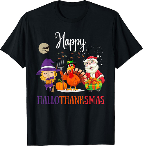Halloween Thanksgiving Christmas Happy Hallothanksmas T-Shirt