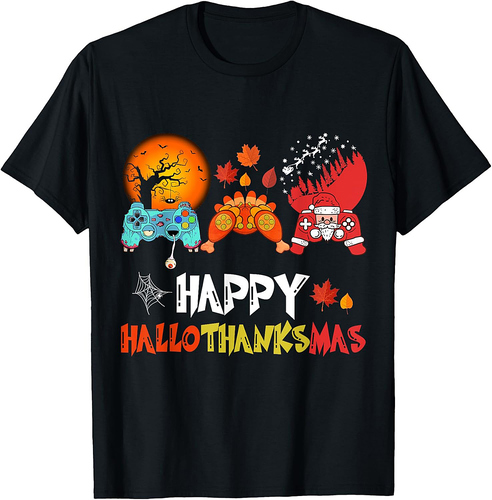 Halloween Thanksgiving Xmas Happy HalloThanksMas Video Game T-Shirt