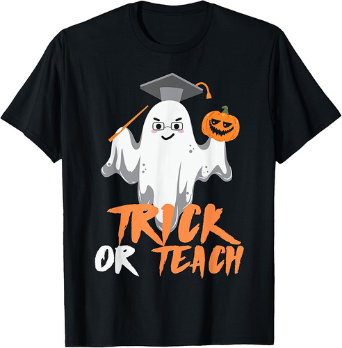 Halloween Trick Or Teach Boo Ghost Retro Vintage Teacher T-Shirt for Men Women Kids