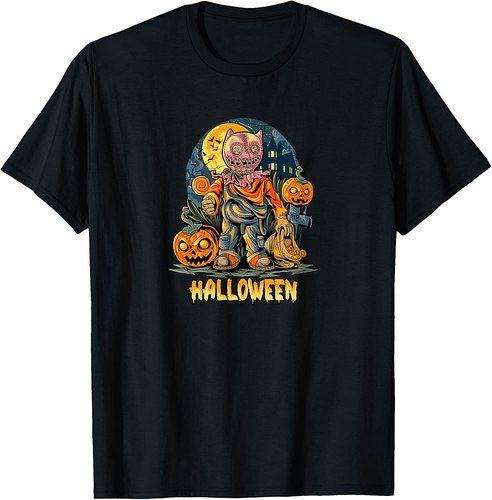 Halloween Trick or Treat Cat Mask Costume T-Shirt