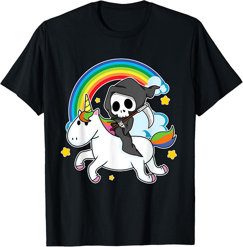 Halloween Unicorn Costume Grim Reaper Riding Unicorn T-Shirt