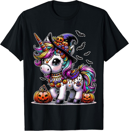 Halloween Unicorn Witch Girl T-Shirt