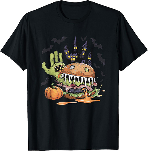 Halloween Zombie Hand Burger Monster Pumpkin T-Shirt