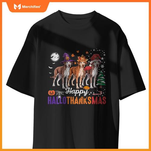 Happy Hallothanksmas Catahoula Leopard Dog Thanksgiving Xmas T-Shirt