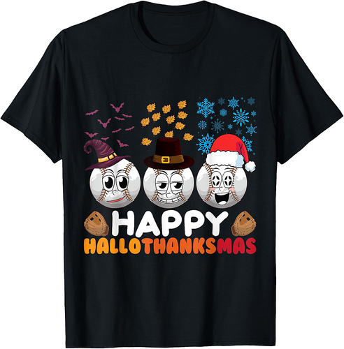 Happy Hallothanksmas Funny Halloween Thanksgiving Christmas T-Shirt