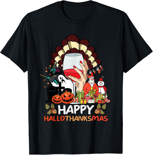 Happy Hallothanksmas Halloween Christmas Thanksgiving T-Shirt