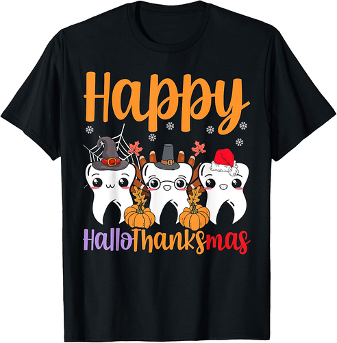 Happy Hallothanksmas Halloween Thanksgiving Christmas T-Shirt
