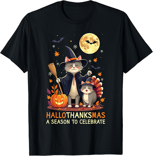 Happy Hallothanksmas Halloween Thanksgiving Christmas T-Shirt