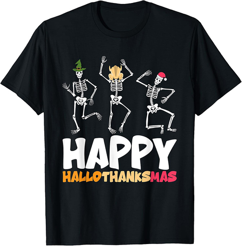 Happy Hallothanksmas Halloween Thanksgiving Christmas T-Shirt