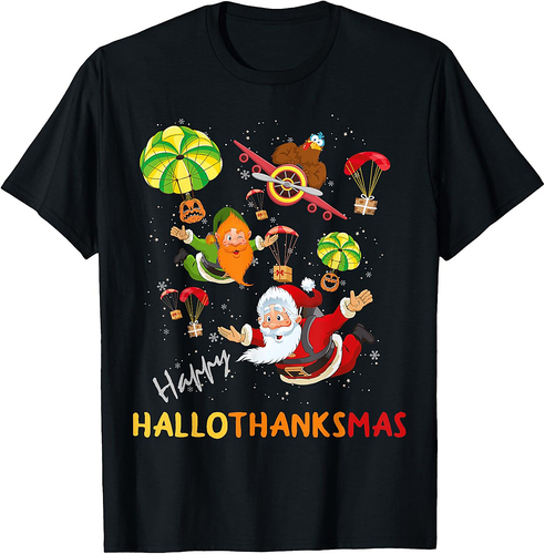 Happy Hallothanksmas Halloween Thanksgiving Christmas T-Shirt