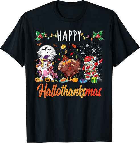 Happy Hallothanksmas Shirt Thanksgiving Halloween Christmas T-Shirt