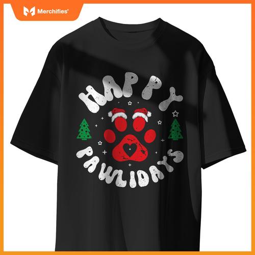 Happy Pawlidays Dogs Cats Christmas Design T-Shirt