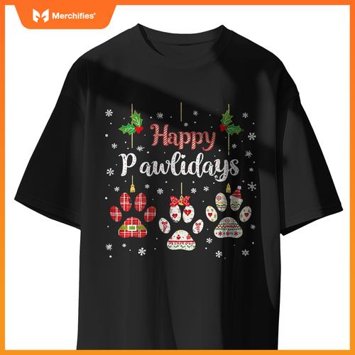 Happy Pawlidays Funny Christmas Dog Paw Xmas Dogs Lover T-Shirt