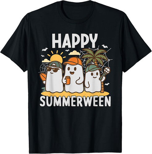 Happy Summerween Halloween Beach hat Ghost Boys T-Shirt