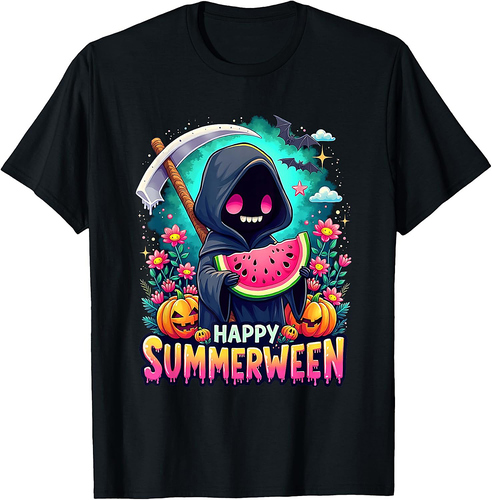 Happy Summerween Skeleton Jack-o-lantern Summer Watermelon T-Shirt