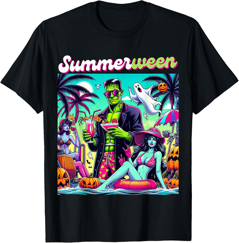 Happy Summerween Summer Halloween Holiday Beach Vibes Spooky T-Shirt