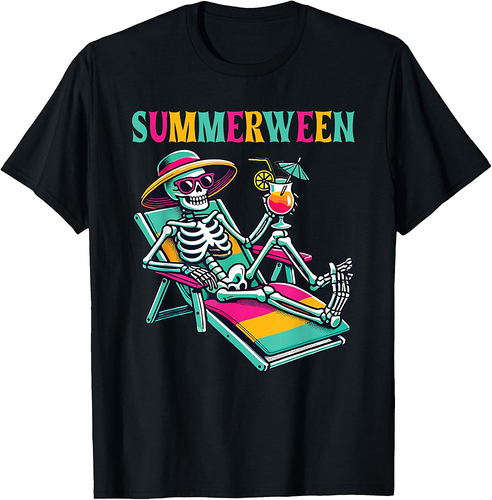 Happy Summerween Summer Halloween Skeleton T-Shirt for Men Women Kids