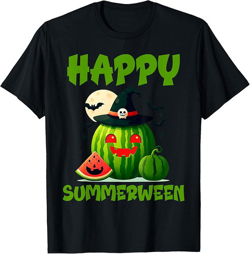 Happy Summerween Summer Watermelon Jack-o-lantern Halloween T-Shirt for Men Women