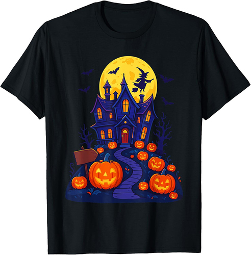 Haunted Mansion Shirt, Scary Full Moon and Bats Halloween T-Shirt