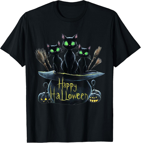Haunting Black Cats Trio: Perfect Halloween Design Pumpkin T-Shirt