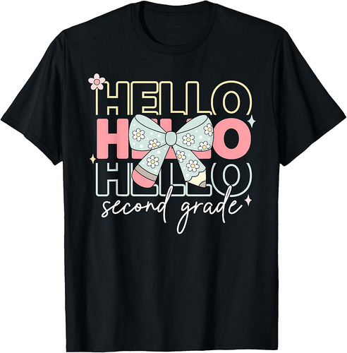 Hello 2nd Grade Teacher Coquette Bow Back To School Girls T-Shirt