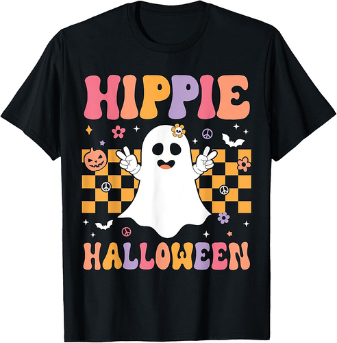 Hippie Halloween Cute Ghost Funny Retro Halloween Matching T-Shirt