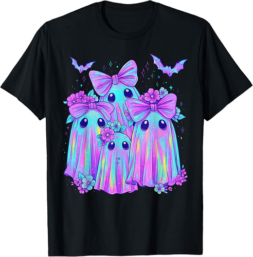 Holo Cute Ghost Coquette Bow Halloween Spooky Season Girly T-Shirt