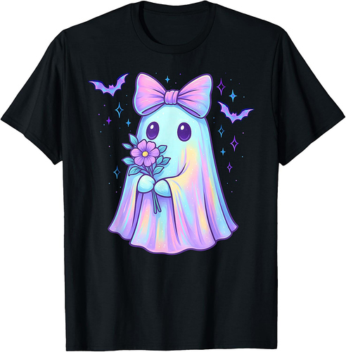 Holo Cute Ghost Coquette Bow Halloween Spooky Season Girly T-Shirt