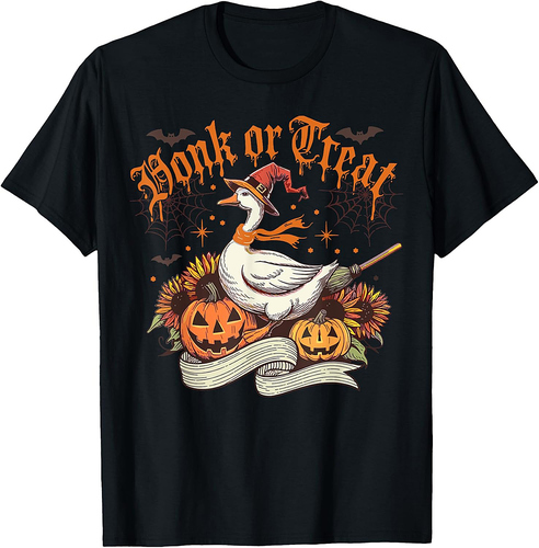 Honk or Treat Halloween Spooky Goose Witchy Coquette Bow T-Shirt