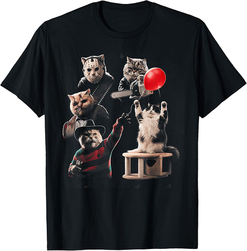 Horror Movie Cats Halloween Costume Party Cat Lover T-Shirt for Men Women