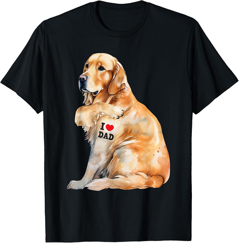I Love Dad Patriotic Golden Retriever Canine Dog Lover T-Shirt for Women Men