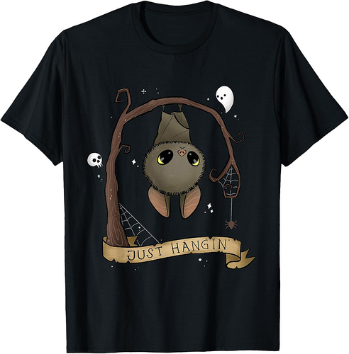Just Hangin Halloween Cute Hanging Bat Spooky Adorable T-Shirt