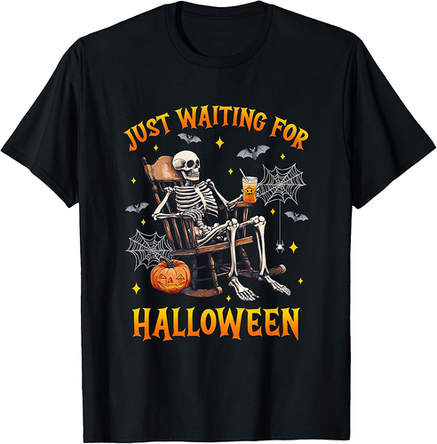 Just Waiting For Halloween Skeleton Costume Party Matching T-Shirt