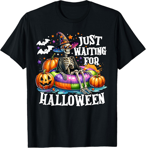 Just Waiting For Halloween Spooky Skeleton Summer Halloween T-Shirt