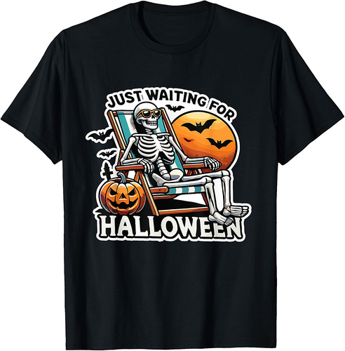 Just Waiting For Halloween Summerween Beach Skeleton Men Women T-Shirt