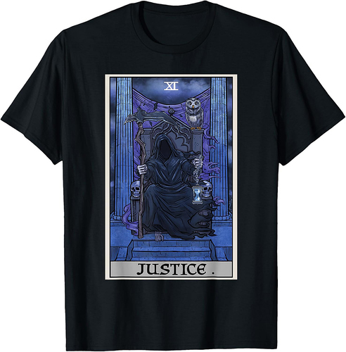 Justice Tarot Card Grim Reaper Halloween Gothic Witch Horror T-Shirt