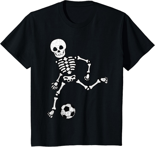 Kids Skeleton Soccer Shirt Halloween Sport Player Costume T-Shirt